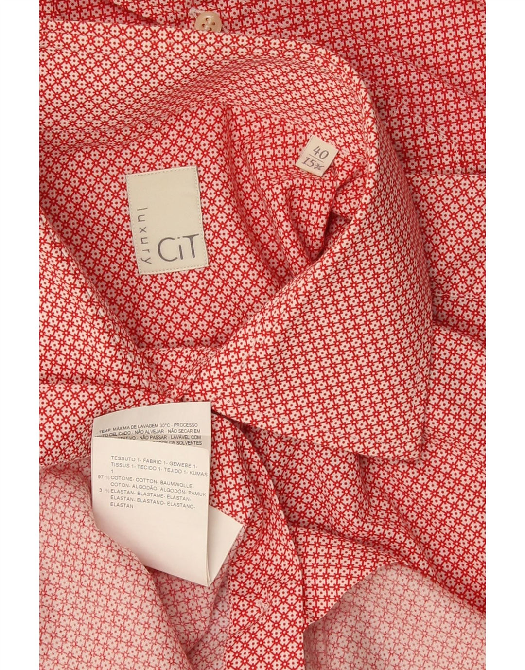 Vintage Mens Shirt Size 40 15 3/4 Medium Red Geometric Cotton