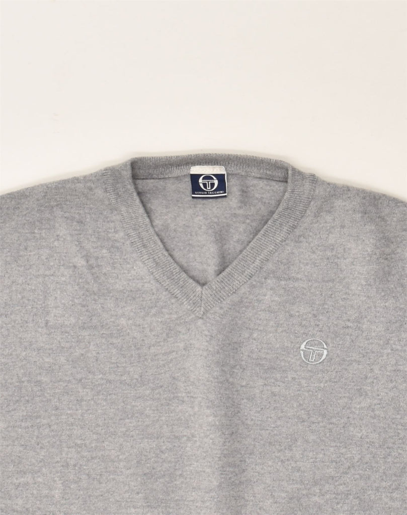 SERGIO TACCHINI Mens V-Neck Jumper Sweater Small Grey | Vintage Sergio Tacchini | Thrift | Second-Hand Sergio Tacchini | Used Clothing | Messina Hembry 