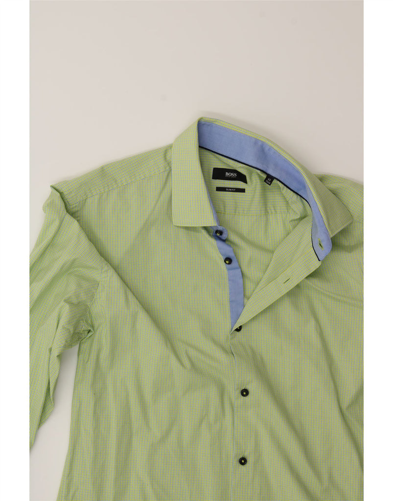 HUGO BOSS Mens Slim Fit Shirt Size 15 3/4 40 Medium Green Check Cotton Vintage Hugo Boss and Second-Hand Hugo Boss from Messina Hembry 