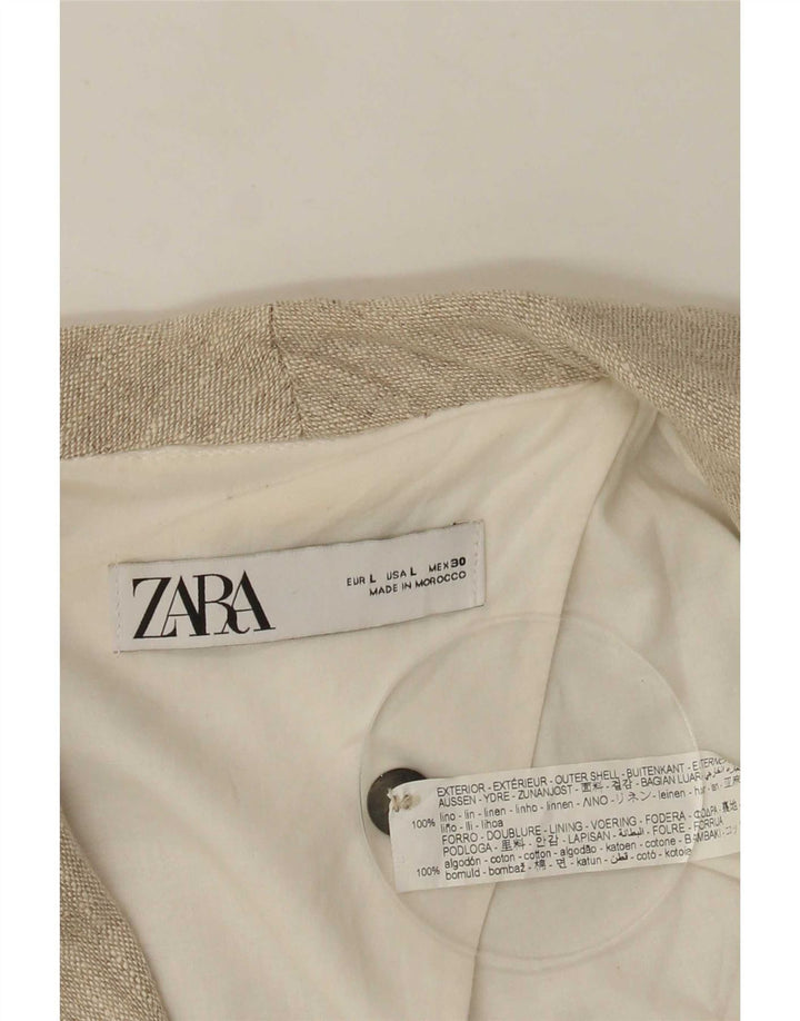 Zara Womens Double Breasted Blazer Jacket UK 16 Large Beige Linen