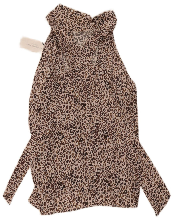 Primrose Womens Front Tie Halter Top UK 12 Medium Brown Animal Print Silk