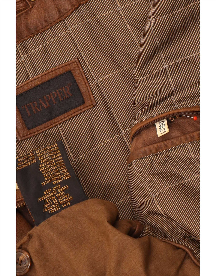 Trapper Mens Leather Jacket UK 50 5XL Brown