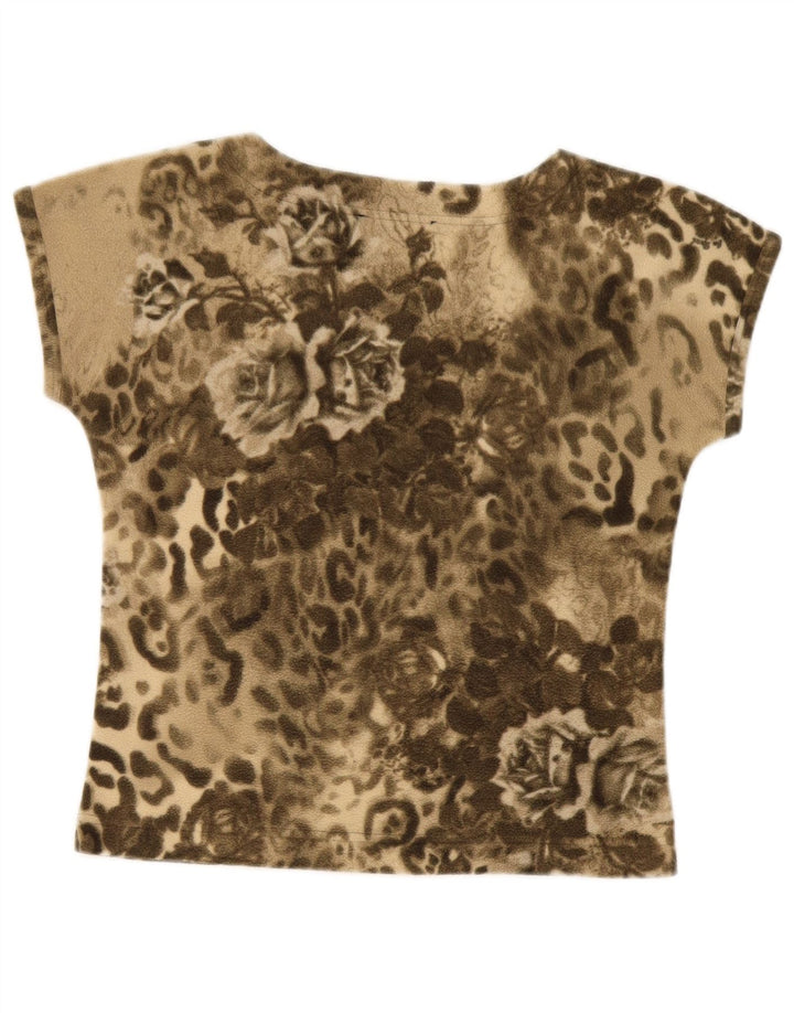 Vintage Womens Graphic T-Shirt Top UK 12 Medium Khaki Floral Polyester