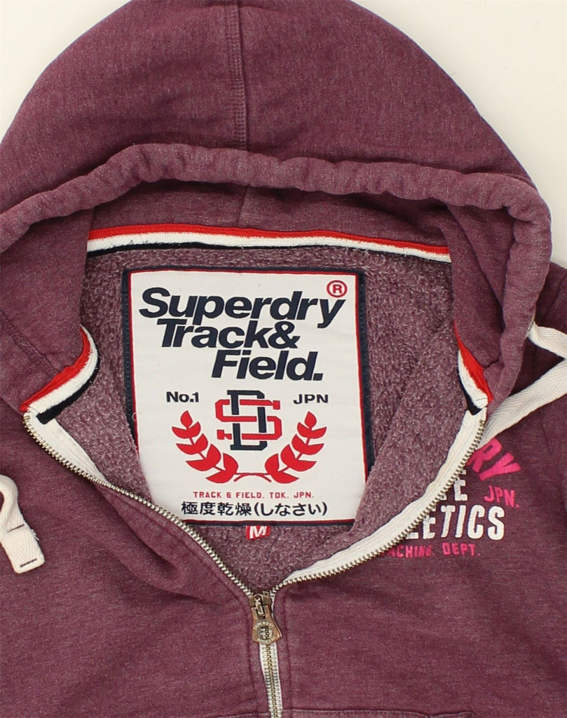 SUPERDRY Womens Graphic Zip Hoodie Sweater UK 14 Medium Burgundy Cotton | Vintage Superdry | Thrift | Second-Hand Superdry | Used Clothing | Messina Hembry 