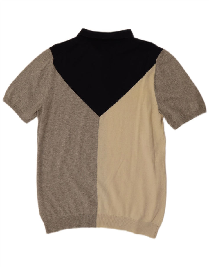 Reiss Womens Zip Neck Jumper Sweater UIK 14 Medium Grey Colourblock