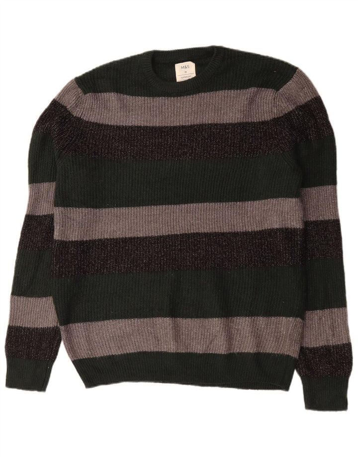 Marks & Spencer Mens Crew Neck Jumper Sweater Medium Green Striped