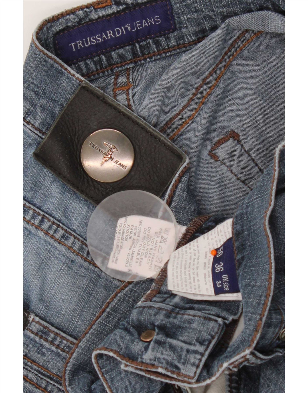 Trussardi Mens Straight Jeans W34 L32 Blue Cotton