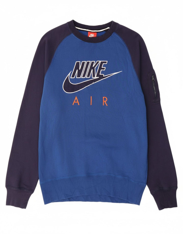 NIKE Mens Graphic Sweatshirt Jumper Small Blue Colourblock Cotton