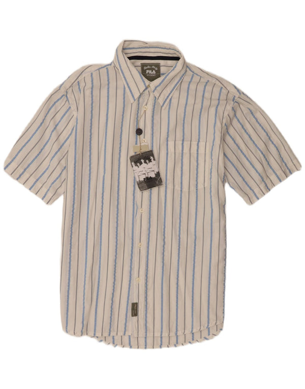 Fila Mens Short Sleeve Shirt 2XL White Pinstripe Cotton