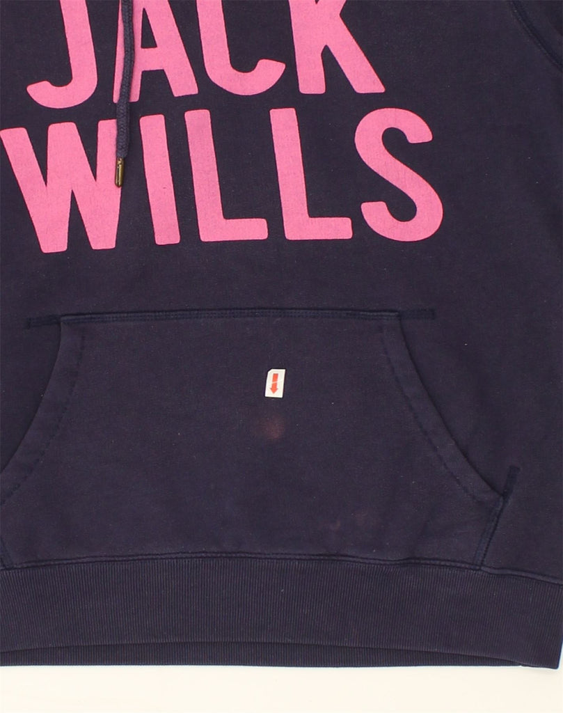 JACK WILLS Womens Graphic Hoodie Jumper UK 12 Medium Navy Blue Cotton | Vintage Jack Wills | Thrift | Second-Hand Jack Wills | Used Clothing | Messina Hembry 