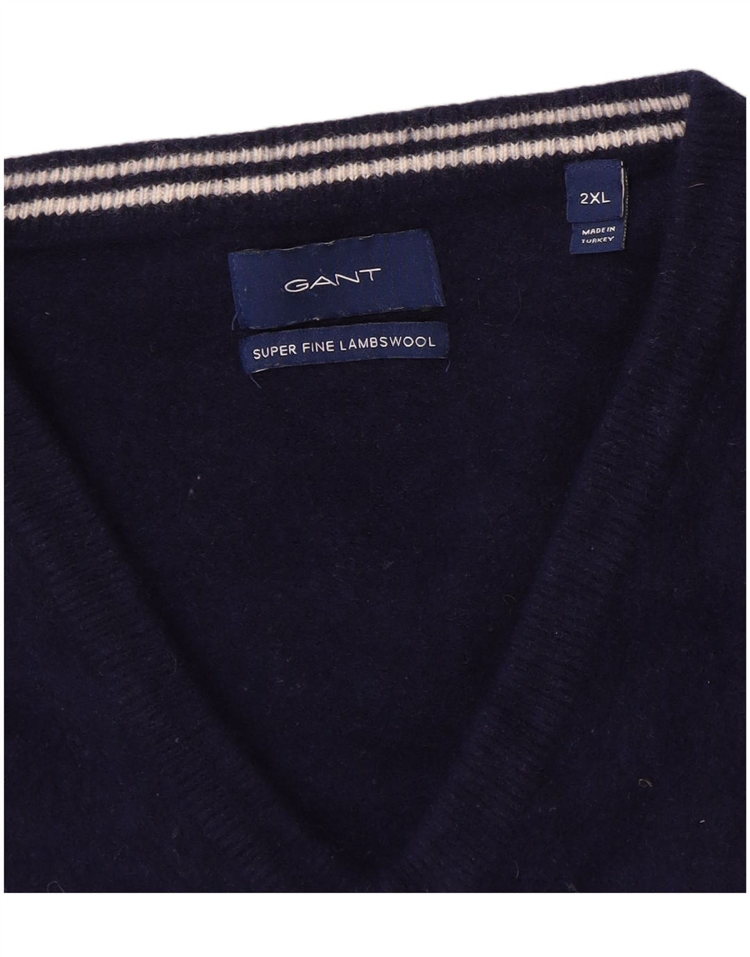 Gant Mens V-Neck Jumper Sweater 2XL Navy Blue Wool