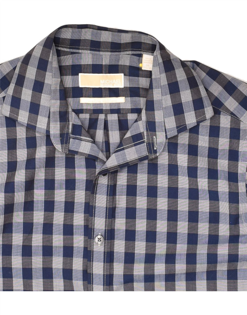 MICHAEL KORS Mens Shirt Size 16 Large Navy Blue Gingham Cotton | Vintage Michael Kors | Thrift | Second-Hand Michael Kors | Used Clothing | Messina Hembry 