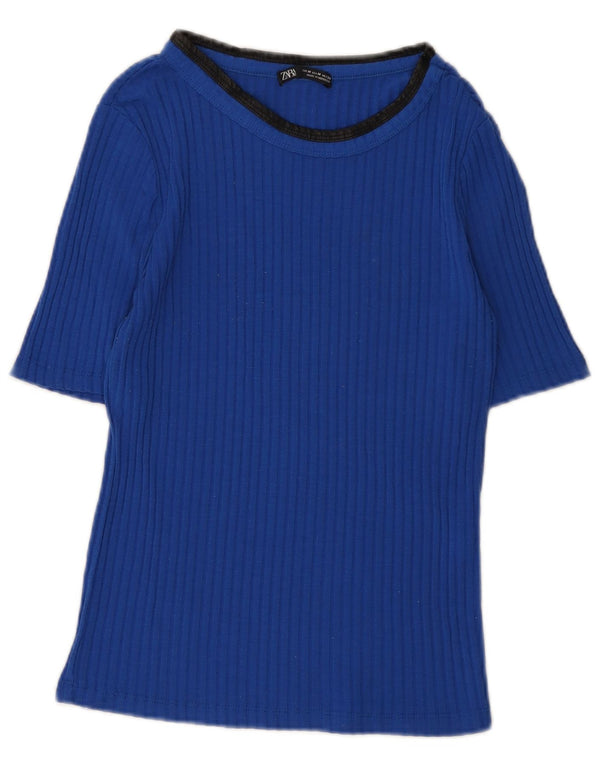 Zara Womens T-Shirt Top UK 12 Medium Blue
