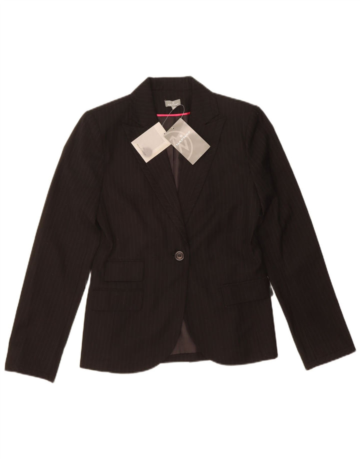 NAF NAF Womens 1 Button Blazer Jacket EU 40 Medium Black Pinstripe