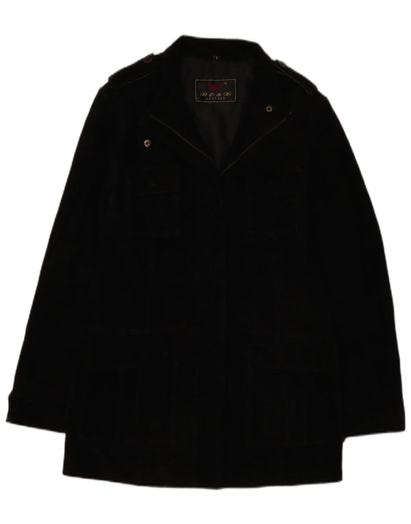 Vintage Womens Military Suede Windbreaker Jacket UK 16 Large Black Leather