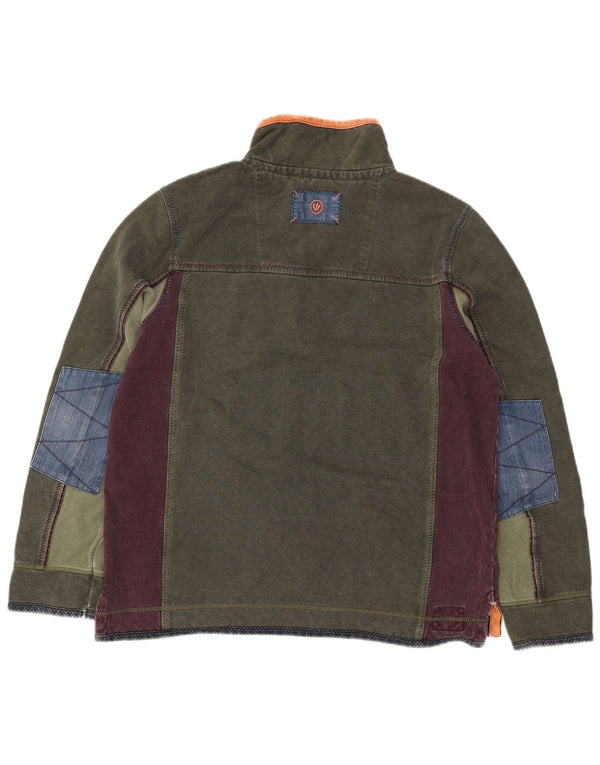 Fat Face Mens Zip Neck Sweatshirt Jumper Large Green Colourblock Cotton
