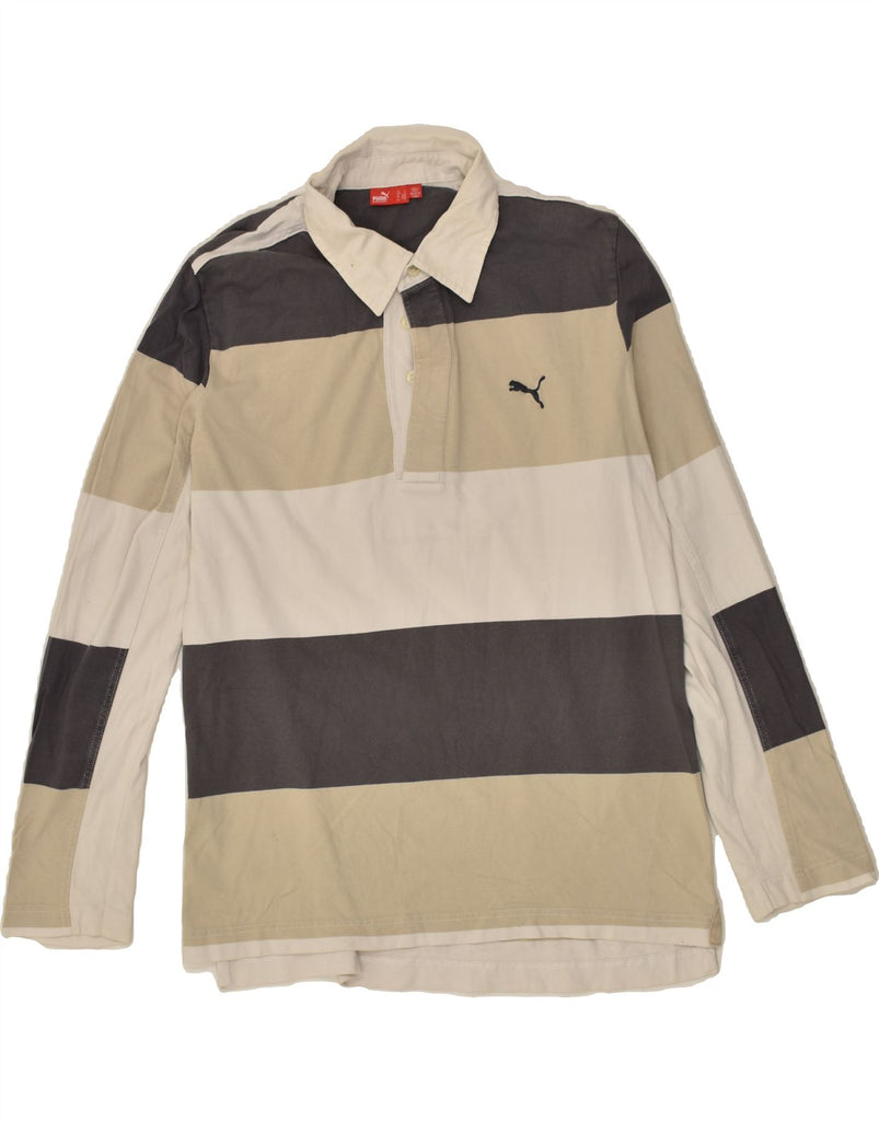 PUMA Mens Long Sleeve Polo Shirt Large Beige Colourblock Cotton | Vintage Puma | Thrift | Second-Hand Puma | Used Clothing | Messina Hembry 