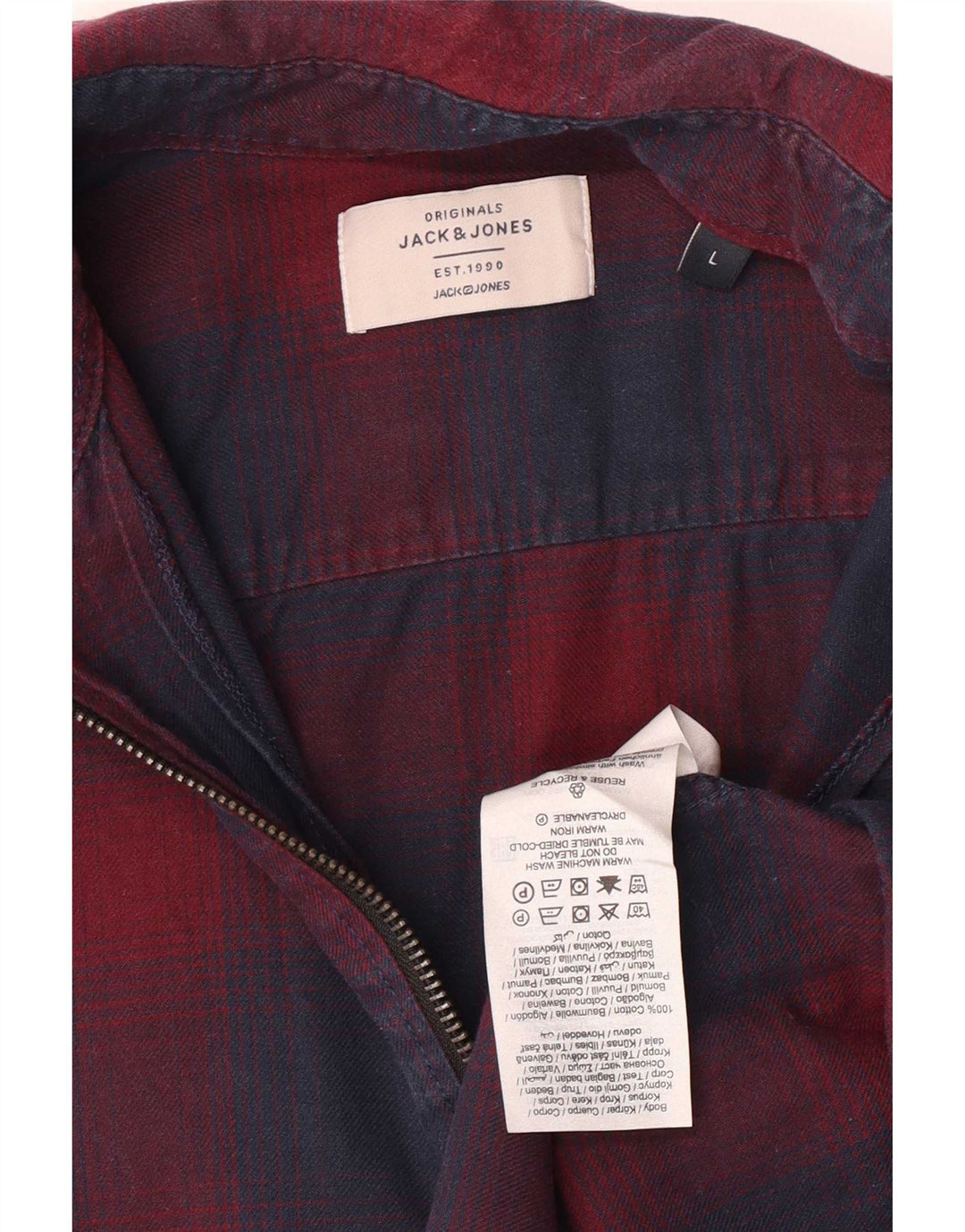 Jack & Jones Mens Flannel Shirt Large Navy Blue Plaid Cotton