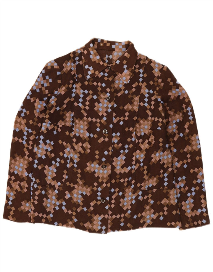 VINTAGE Womens Bomber Jacket UK 12 Medium Brown Geometric