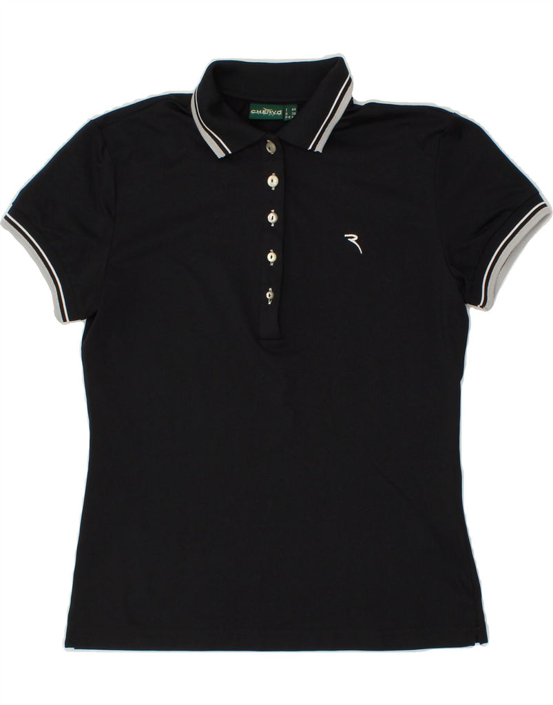 CHERVO Womens Polo Shirt IT 44 Medium Black Polyester Vintage Chervo and Second-Hand Chervo from Messina Hembry 