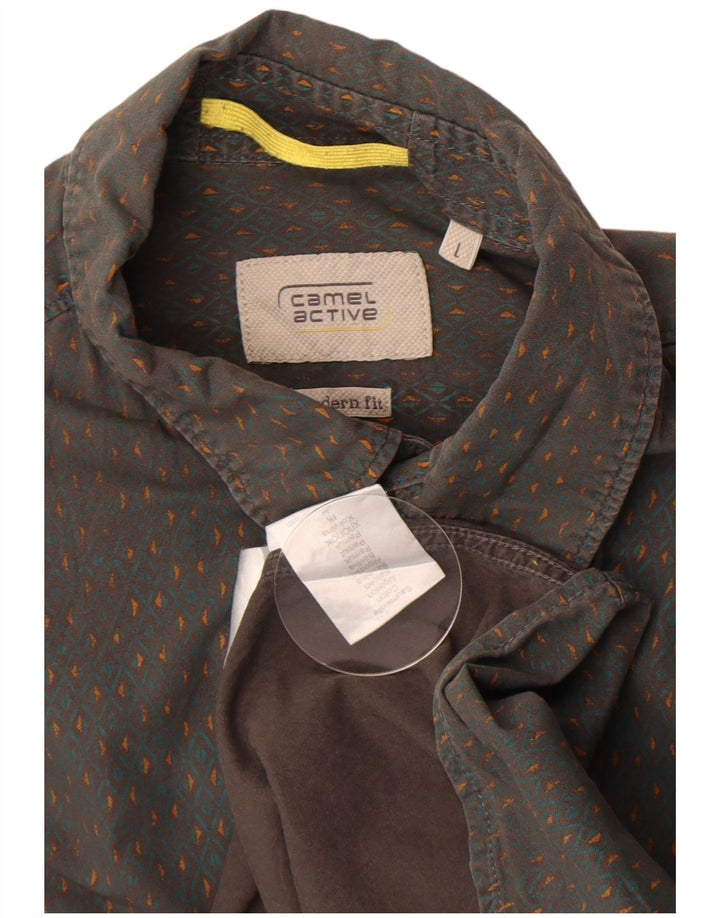 Camel Active Mens Modern Fit Shirt Large Grey Geometric Cotton