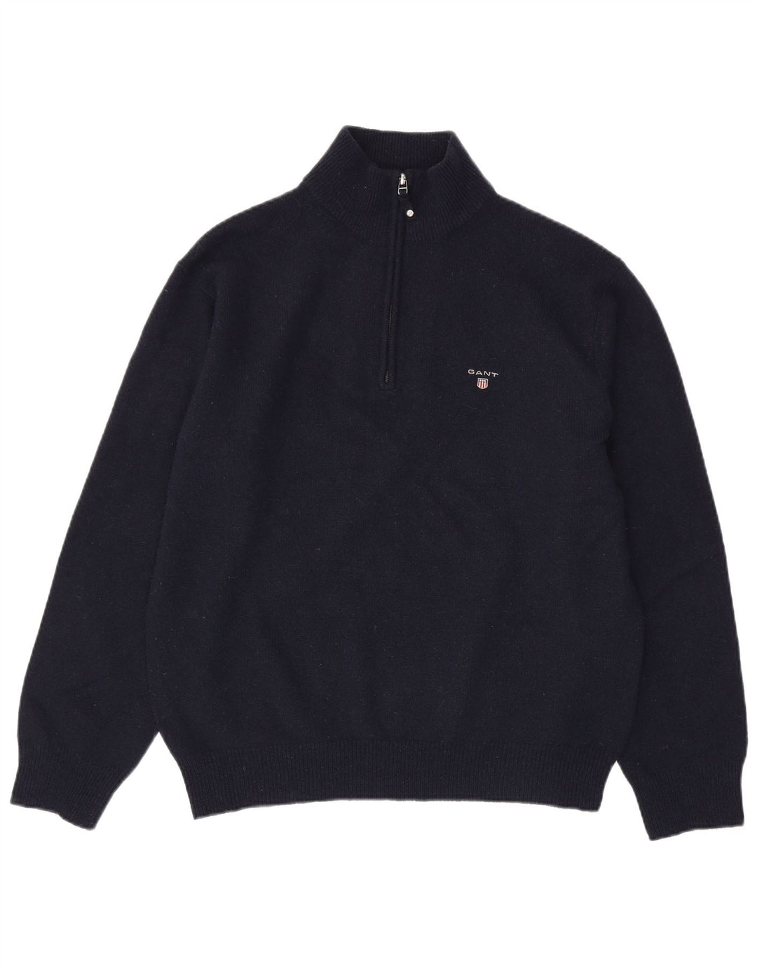 GANT Mens Zip Neck Jumper Sweater XL Navy Blue Lambswool