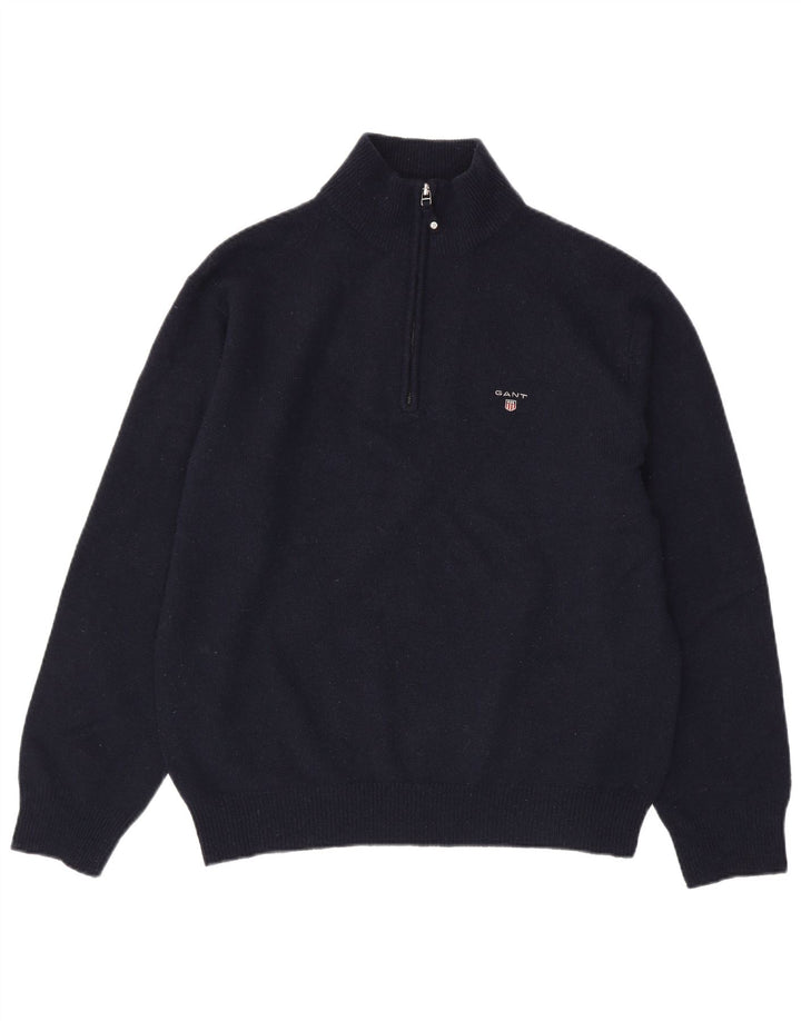 GANT Mens Zip Neck Jumper Sweater XL Navy Blue Lambswool