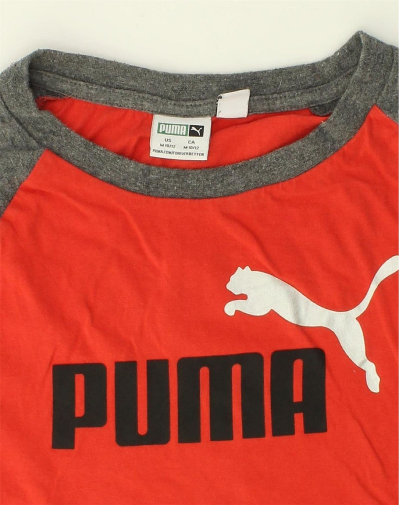 PUMA Boys Graphic T-Shirt Top 10-11 Years Medium  Red Colourblock Cotton | Vintage Puma | Thrift | Second-Hand Puma | Used Clothing | Messina Hembry 