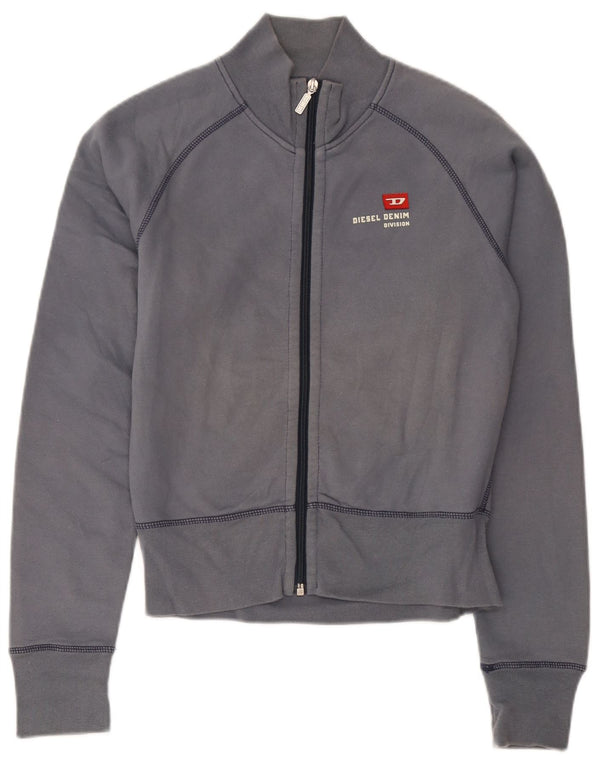 Diesel Womens Crop Tracksuit Top Jacket UK 14 Large Grey Cotton