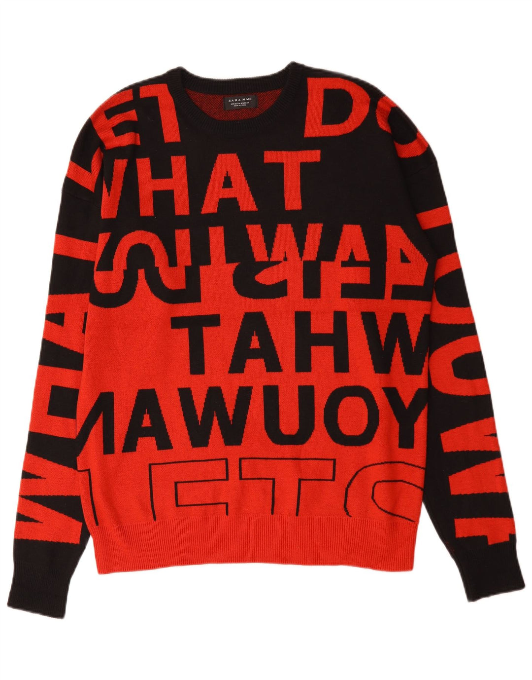 Zara Mens Graphic Crew Neck Jumper Sweater Medium Red Colourblock Nylon