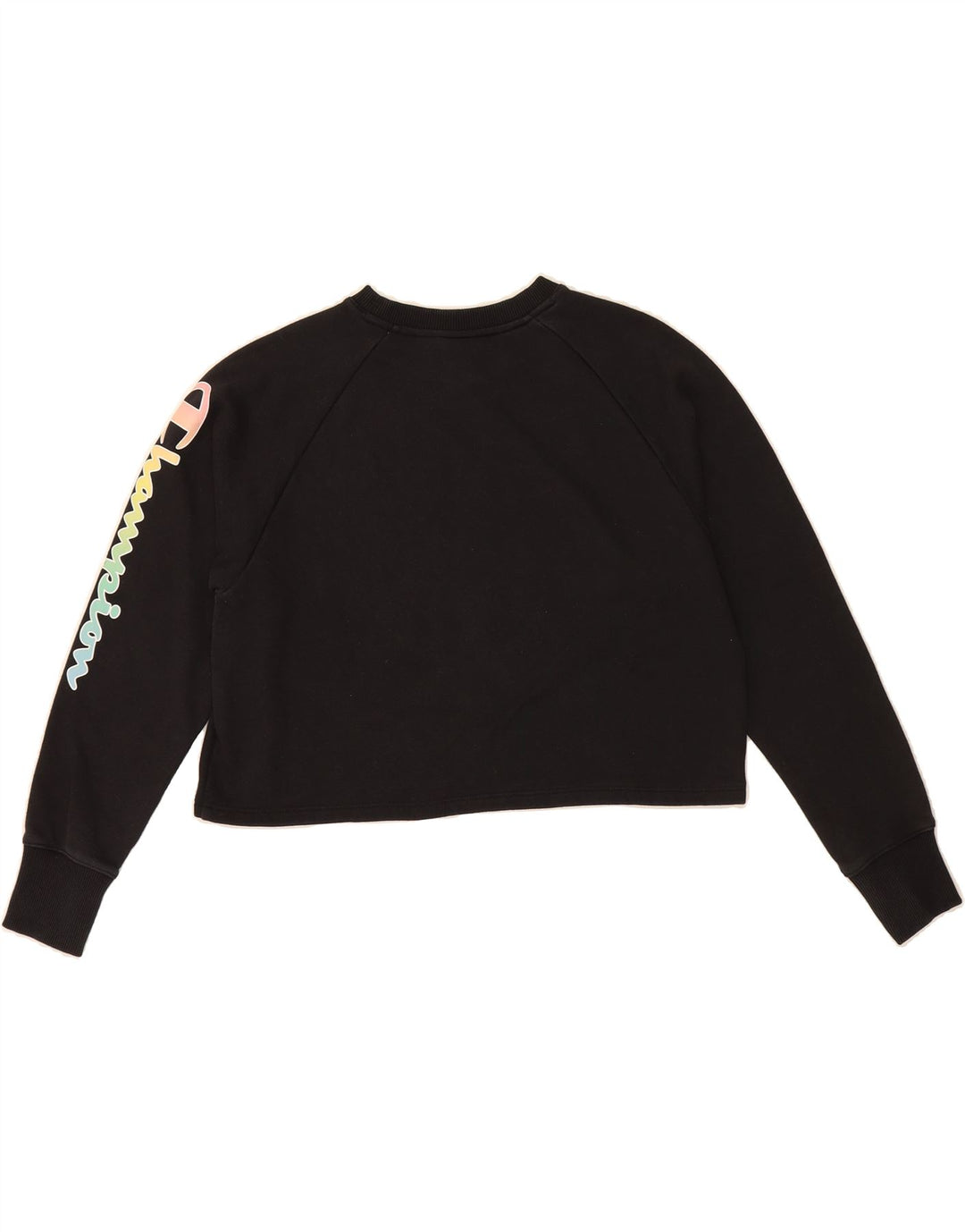 CHAMPION Womens Crop Oversized Graphic Sweatshirt Jumper UK 10 Small Black Vintage Champion and Second-Hand Champion from Messina Hembry 