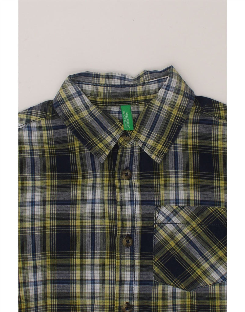 BENETTON Boys Shirt 6-7 Years Small Navy Blue Check Cotton Vintage Benetton and Second-Hand Benetton from Messina Hembry 