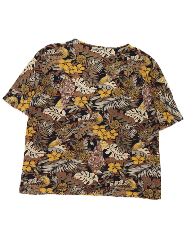 Vintage Womens Hawaiian T-Shirt Top UK 14 Medium Brown Floral