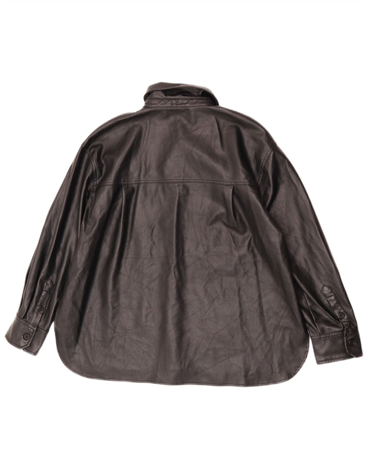 Zara Womens Faux Leather Shirt UK 14 Medium Black Polyester