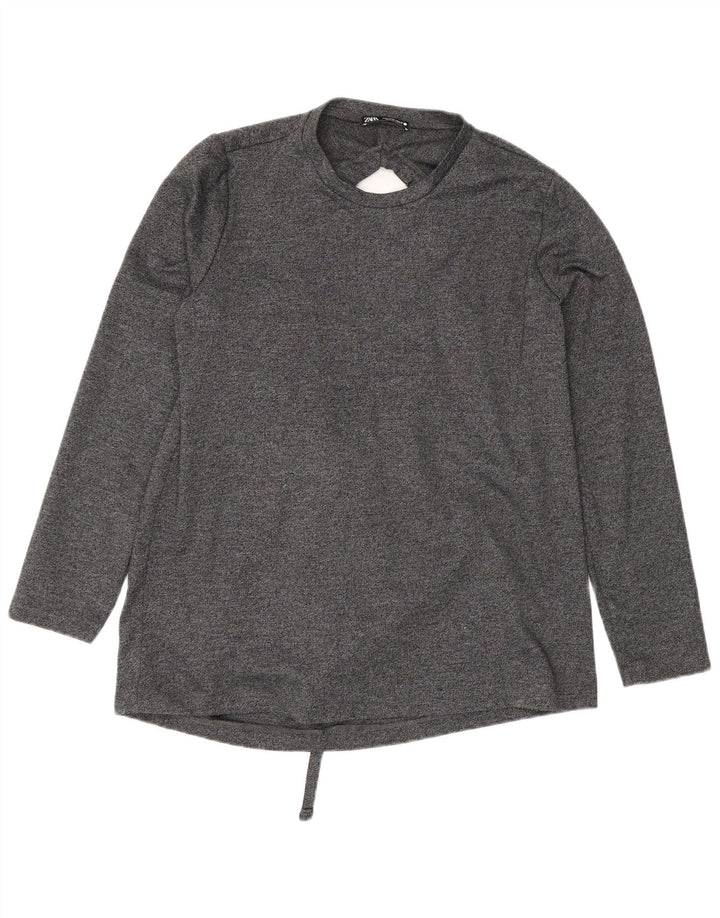 Zara Womens Long Sleeve Oversized Blouse Top UK 10 Small Grey