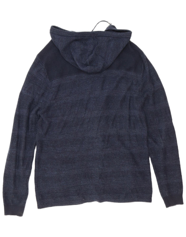 Guess Womens Hooded Cardigan Sweater UK 16 Large Navy Blue Cotton