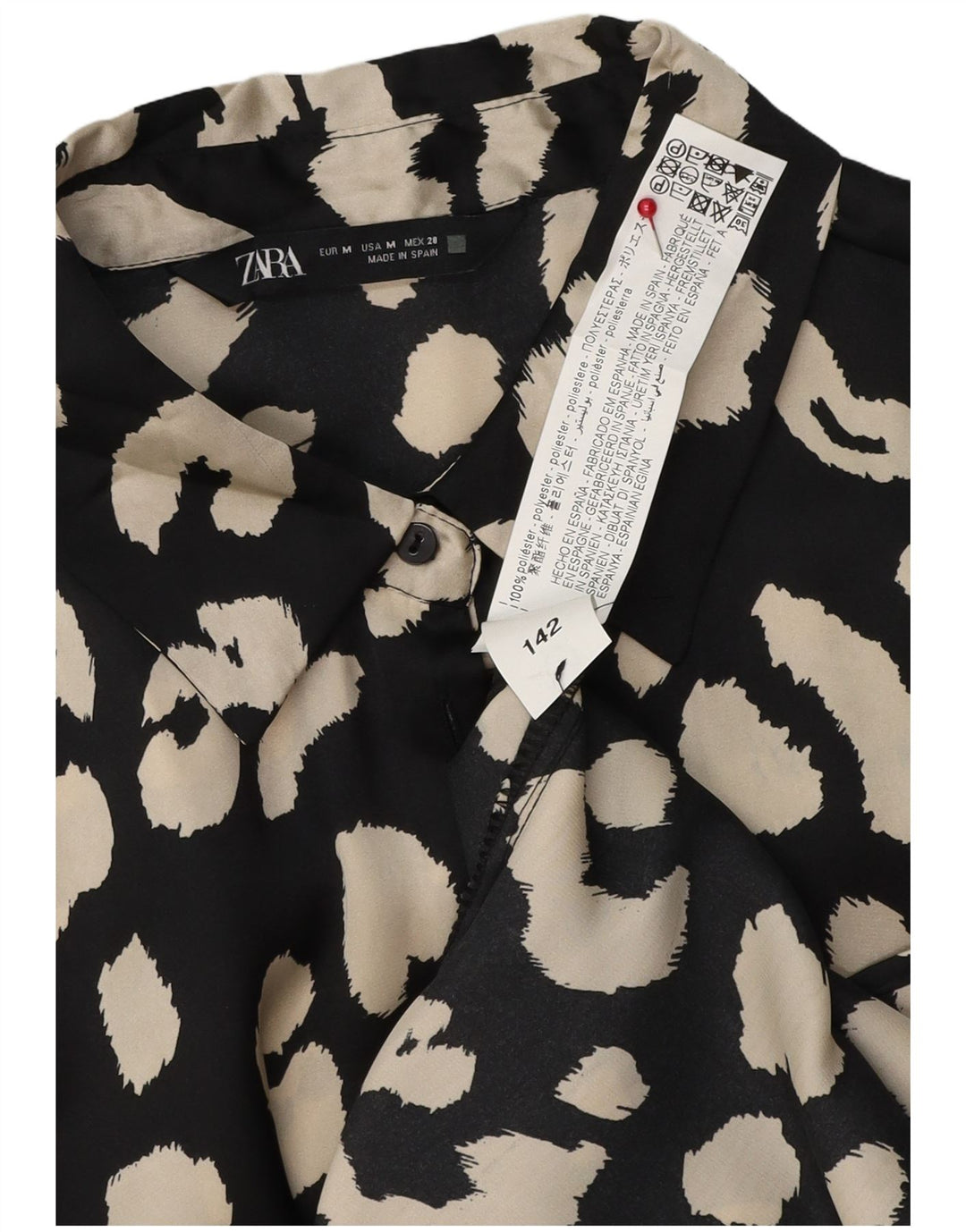Zara Womens Shirt Blouse UK 14 Medium Black Animal Print Polyester