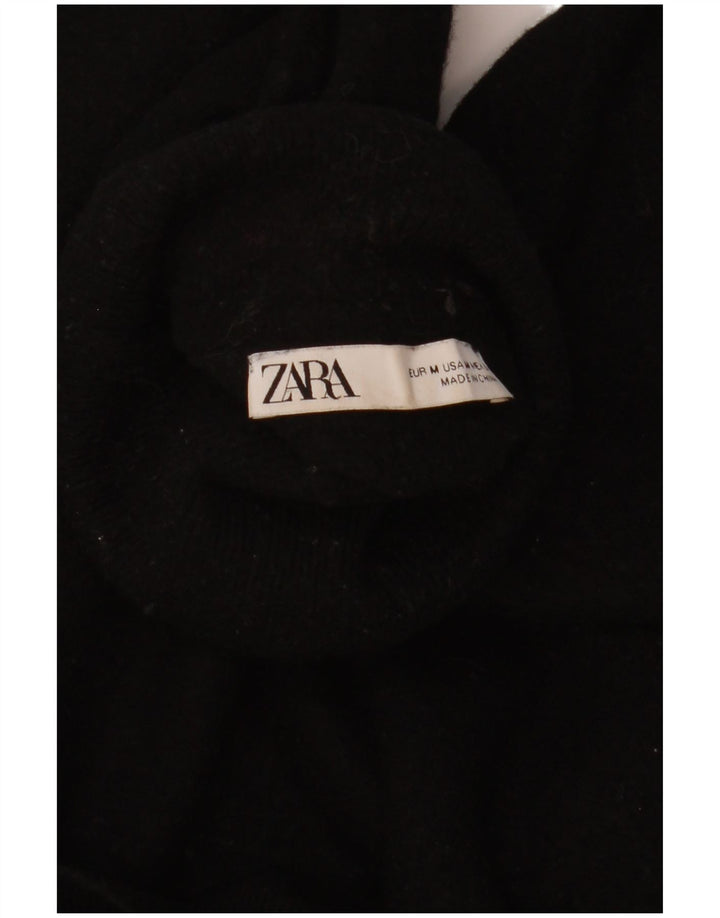 Zara Womens Crop Roll Neck Jumper Sweater UK 14 Medium Black