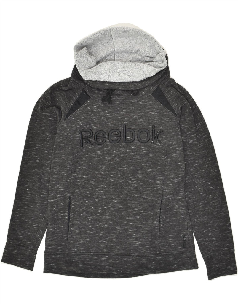 REEBOK Womens Graphic Roll Neck Sweatshirt Jumper UK 12 Medium Grey Vintage Reebok and Second-Hand Reebok from Messina Hembry 