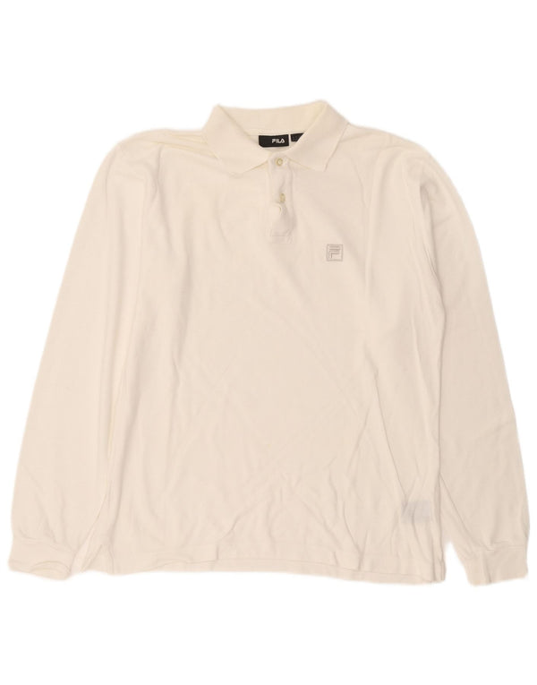 Fila Mens Long Sleeve Polo Shirt IT 50 Medium White Cotton