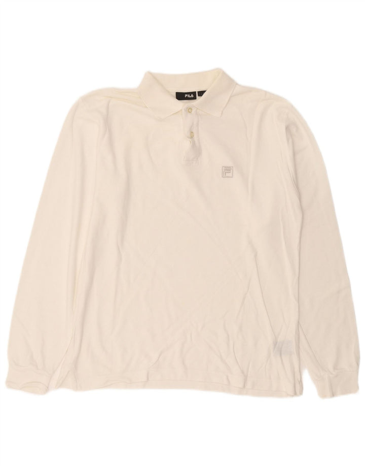 Fila Mens Long Sleeve Polo Shirt IT 50 Medium White Cotton