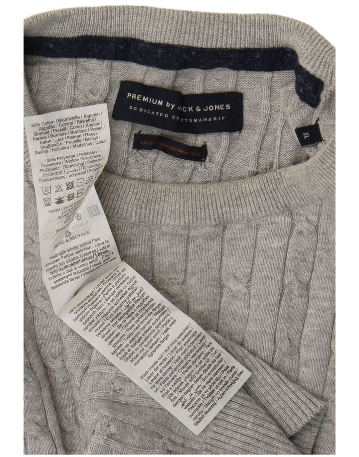 JACK & JONES Mens Crew Neck Jumper Sweater XL Grey Cotton