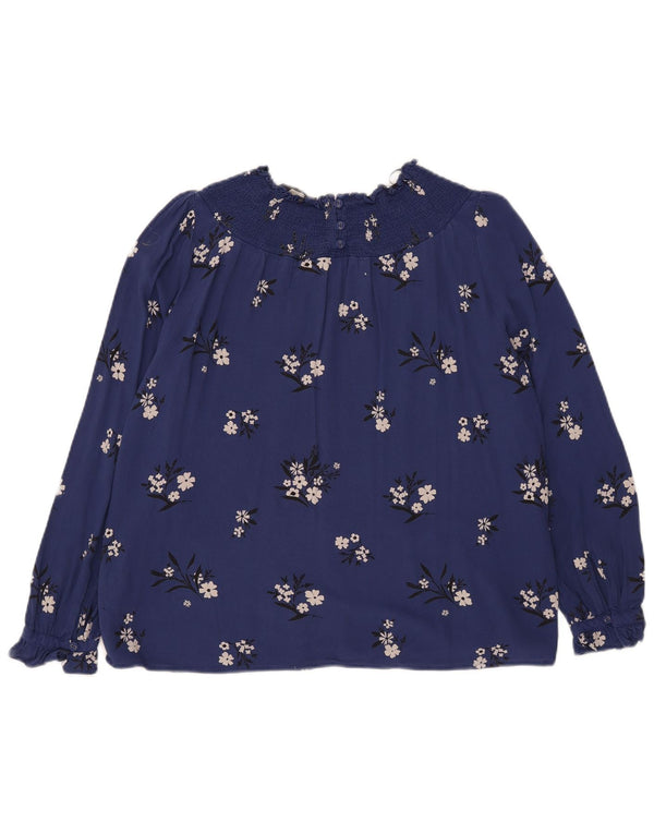 Marks & Spencer Womens Long Sleeve Blouse Top UK 12 Medium Navy Blue Floral