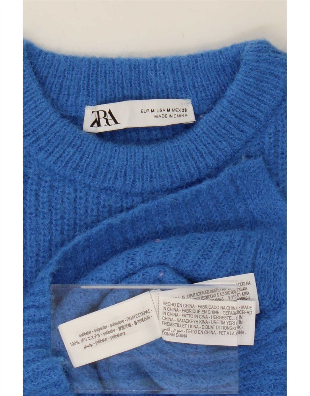 Zara Womens Crop Crew Neck Jumper Sweater UK 14 Medium Blue Polyester