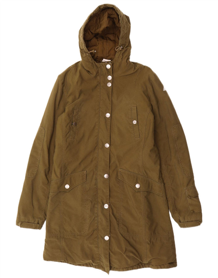 ADIDAS Womens Hooded Overcoat UK 12 Medium Khaki Polyester