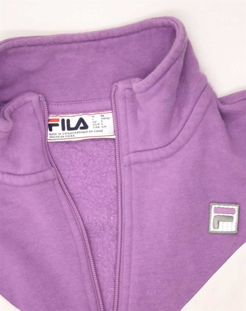 FILA Womens Zip Neck Sweatshirt Jumper UK 10 Small Grey Colourblock Cotton | Vintage Fila | Thrift | Second-Hand Fila | Used Clothing | Messina Hembry 