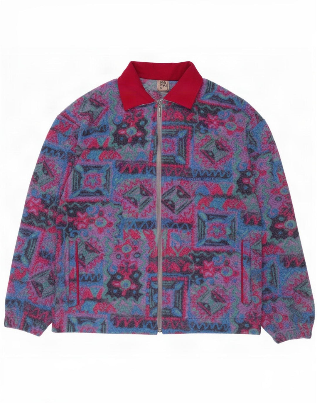 Vintage Womens Oversized Fleece Jacket UK 10 Small Multicoloured Geometric