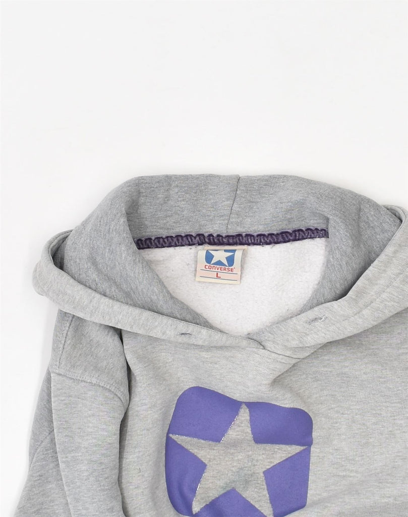 CONVERSE Womens Graphic Hoodie Jumper UK 14 Large Grey Cotton | Vintage | Thrift | Second-Hand | Used Clothing | Messina Hembry 