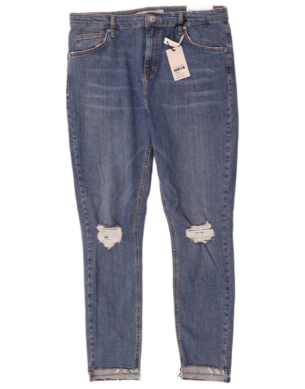 Topshop Womens Jamie Distressed High Waist Skinny Jeans W34 L28 Blue Cotton