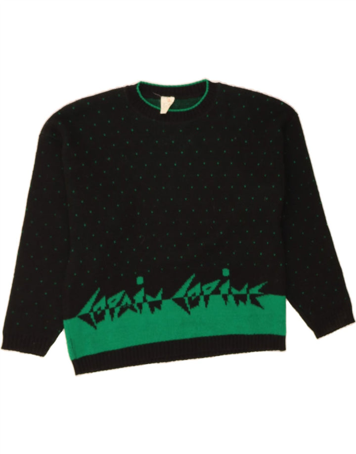 VINTAGE Womens Oversized Crew Neck Jumper Sweater US 2 XS Black Spotted Vintage Vintage and Second-Hand Vintage from Messina Hembry 